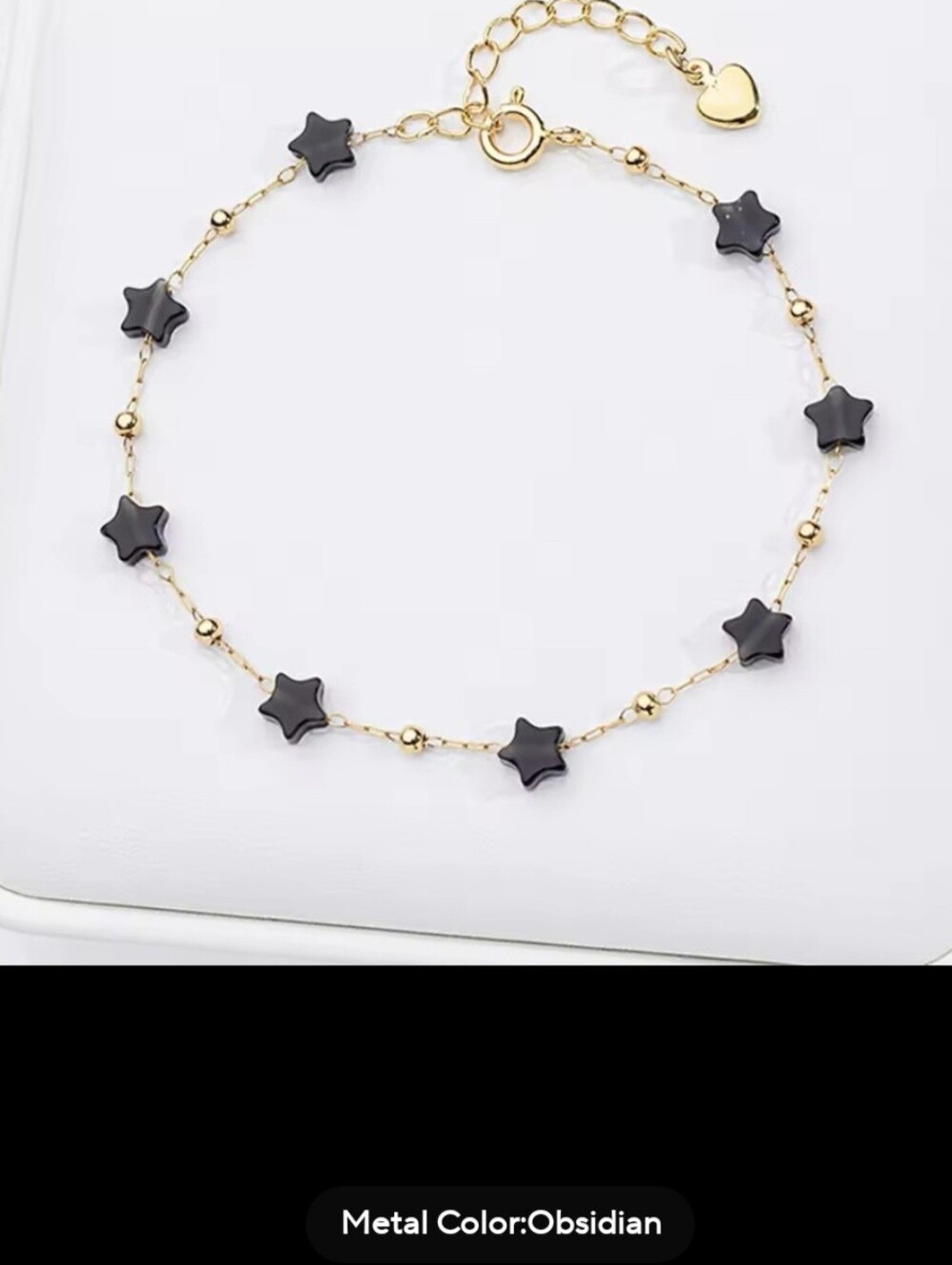 🖤⭐️NEW🖤⭐️ PRETTY!! SS OBSIDIAN Micro PaperClip Nat. Stone Star Bracelet